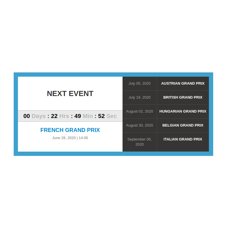 Tracks upcoming events module